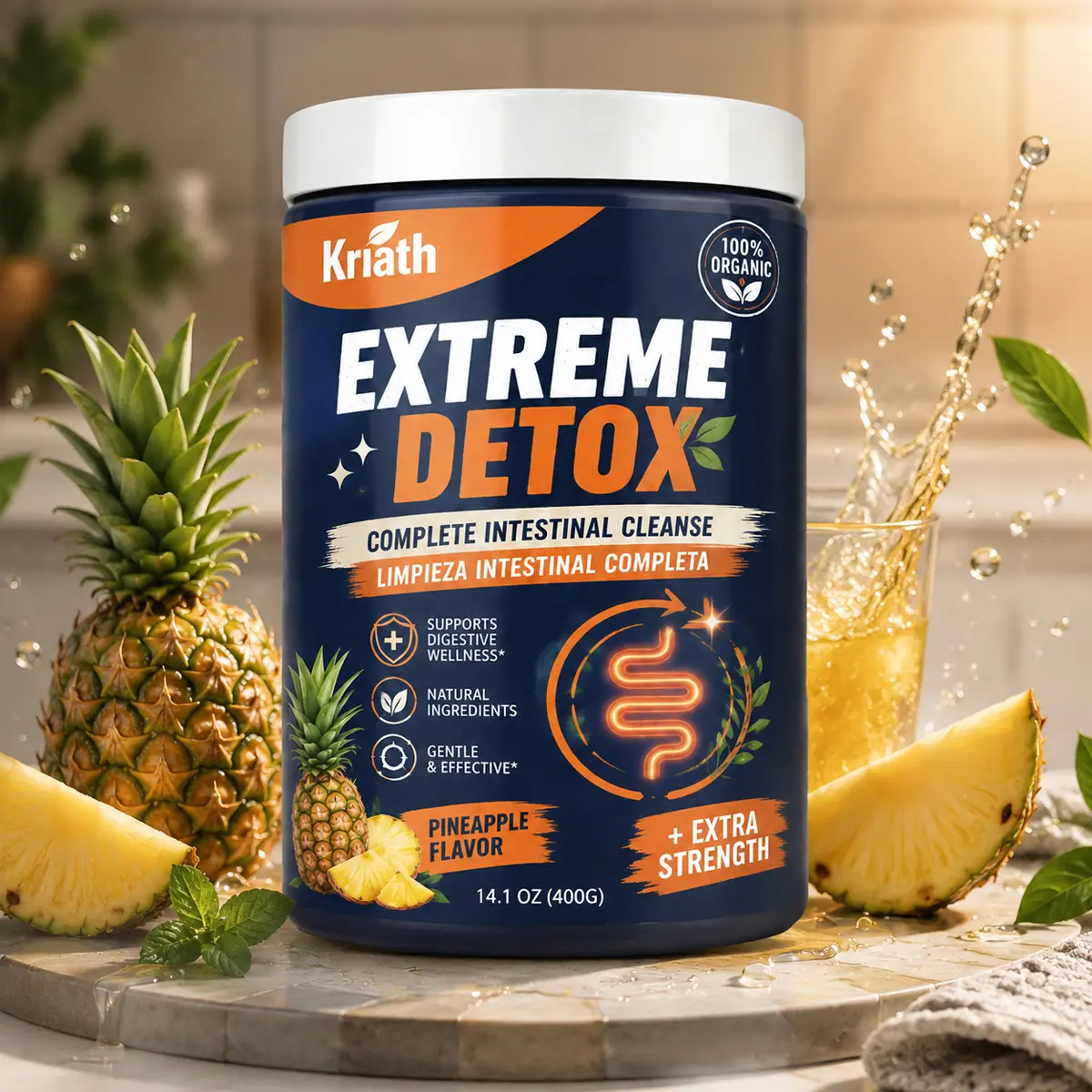 Detox Powder 400g  Pineapple Flavor Dietary Supplement  Natural Wellness Formula