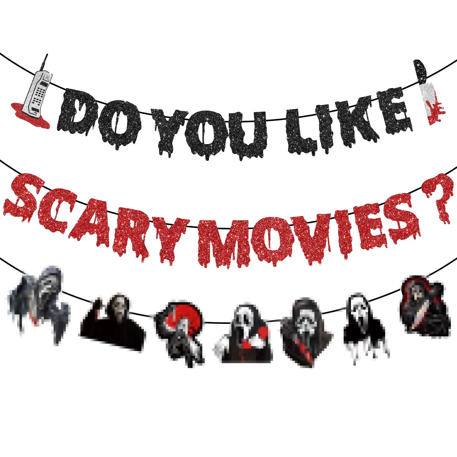 Scream Party Decorations  No-diy Birthday Include 1 Pc Glitter Do You Like Scary Movies Banner And Garland For Movie Night