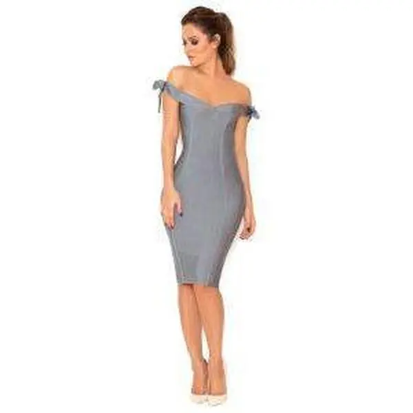 GREY OFF THE SHOULDER COCKTAIL DRESS
