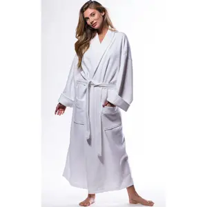 Turquaz Knit Diamond Luxury Shawl Bathrobe Women White