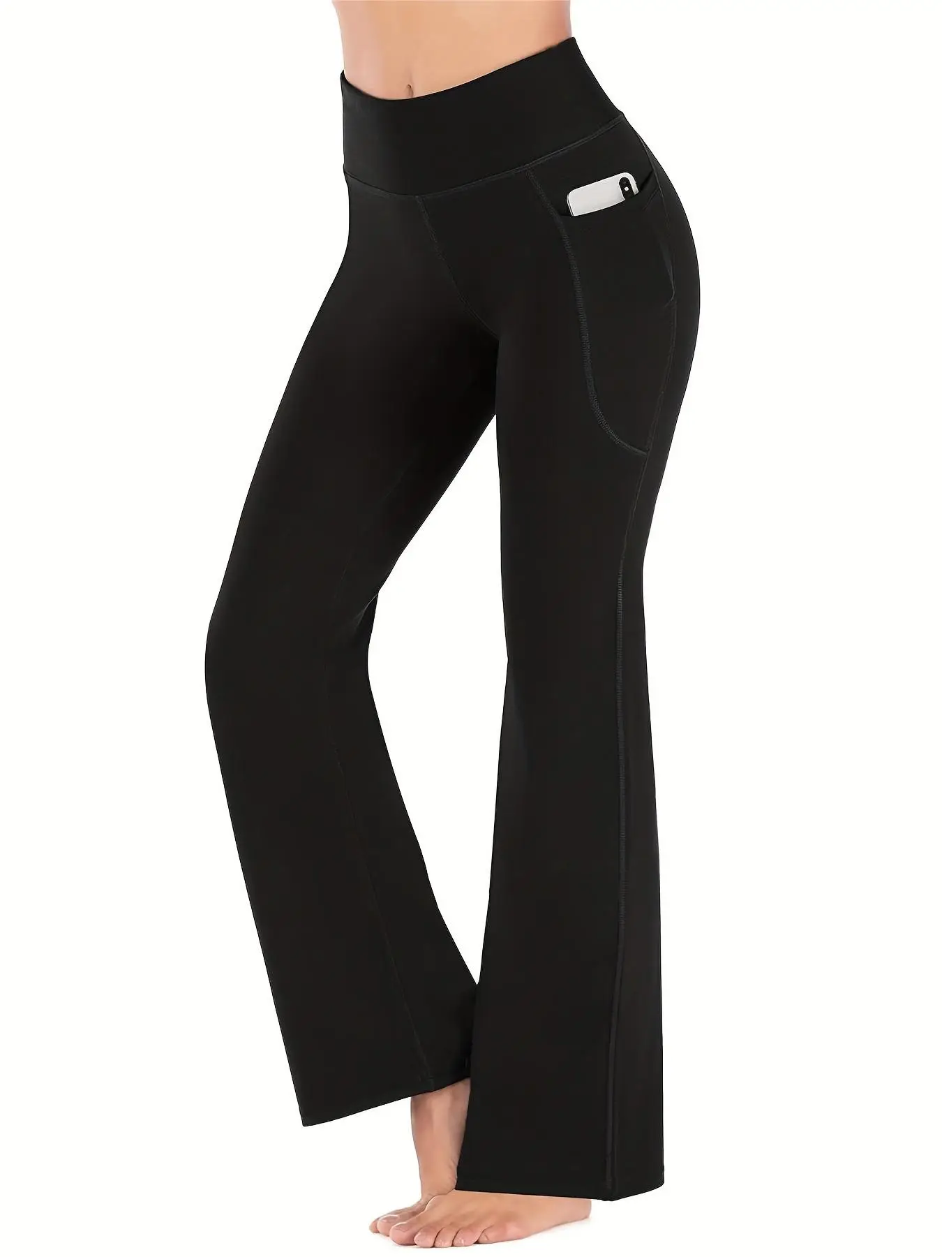 Women's Plain High Waist Pocket Flare Leg Sports Leggings, Casual Comfy High Stretch Seamless Skinny Pants for Yoga Gym, Women's Sport & Outdoor Cloth