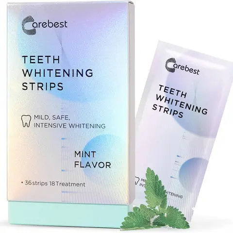 CAREBEST White Strips Teeth Whitening Kit for Sensitive Teeth & Adults, Gentle Daily Fresh Mint Formula, 36 Strips (18 Treatments) for Color Correction, Radiant Smile at Home & Outdoors, Oral Care, Travel