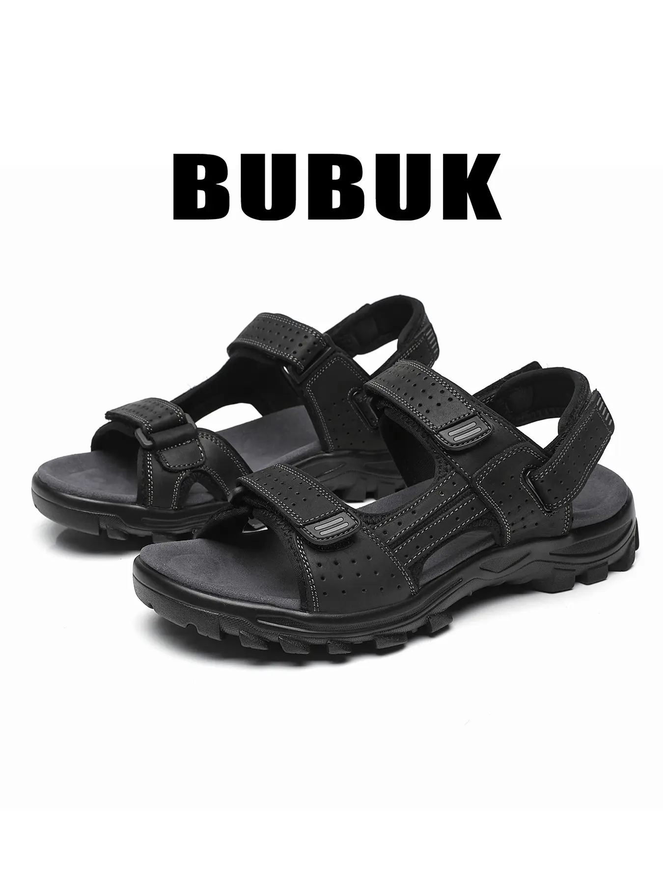 BUBUK Men's First Layer Cowhide Sports Sandals, Lightweight Breathable Sandals, Outdoor Beach Shoes, Indoor Play, Comfortable and Breathable, Perfect for Summer, Adjustable Sandals