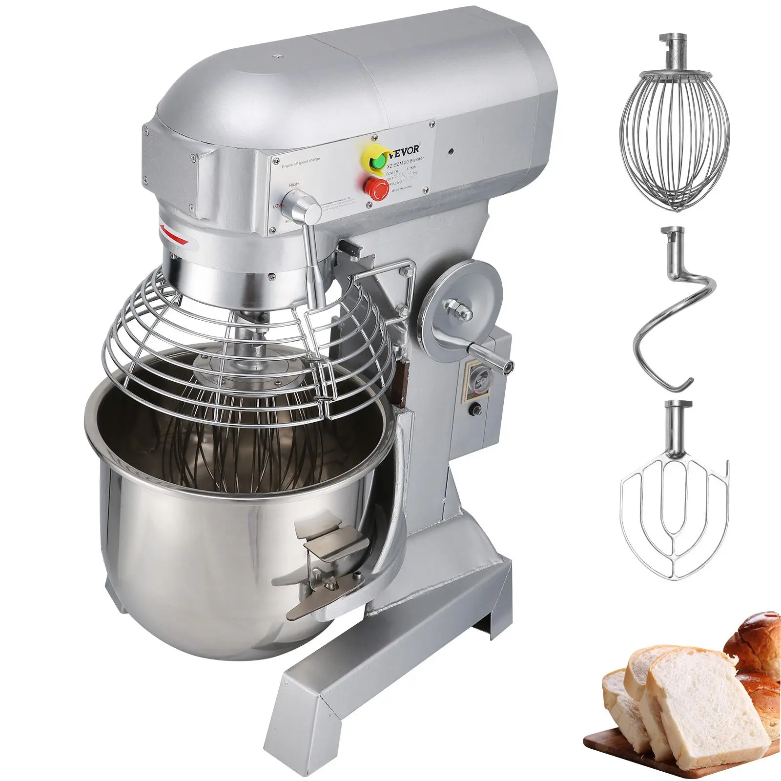 VEVOR Commercial Stand Mixer for Commercial Kitchen, 30Qt Bowl 1100W Heavy Duty Appliance, 3 Adjustable Speeds (105/180/408 RPM), 110V Stainless Steel Bowl with Dough Hook, Whisk, Flat Beater Attachments for Canteens, Bakeries, Restaurants