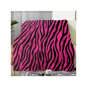 1pc Vibrant Pink & Black Zebra Print Flannel Blanket - Soft, Warm, Plush Polyester Throw For Sofa, Bed, Car, Office, Camping, Travel - All-Season Cozy Gift, Blanket For Bed, Travel Accessory, Stylish Throw, Luxurious Feel-30*40in