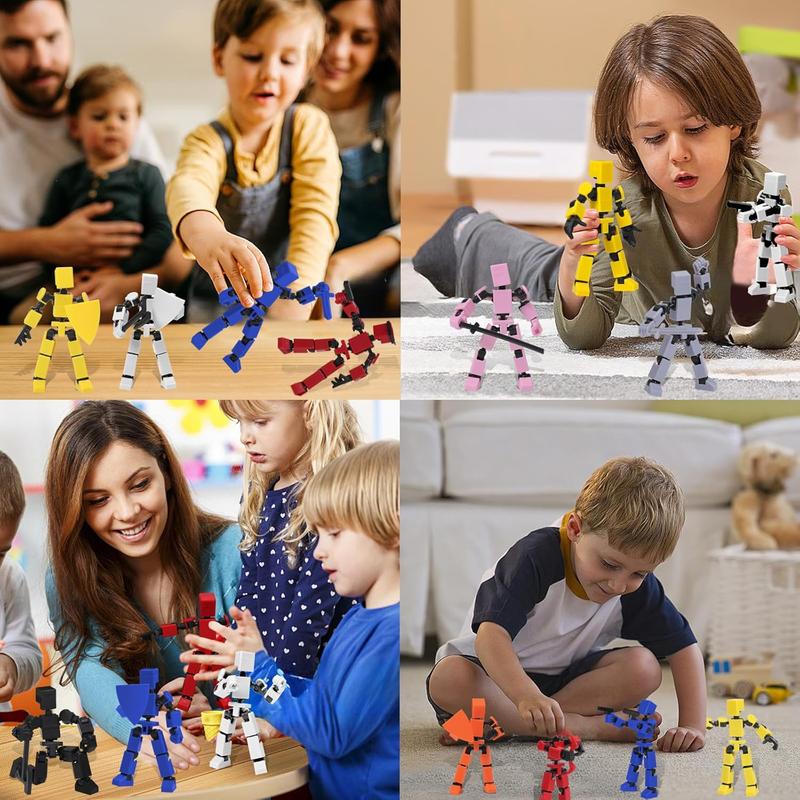 4PCS Mini Titan T-13 Action Figures Set Assembly Completed Luck Dummy Robot 13 Action Figure Toys for Boys Stick Figures with Multi Joints Movable Fidget Gifts for Kids