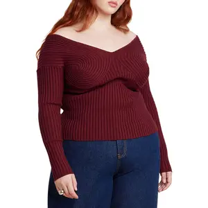 ELOQUII Women's Plus Size Bust-Stitch Off The Shoulder Sweater