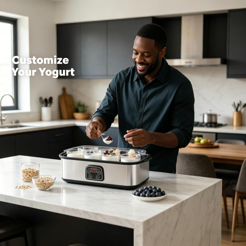 The ultimate probiotic fully automatic yogurt machine with adjustable time and temperature - making trillions of live probiotics with 8 cups of JARS