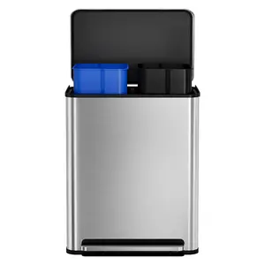 Garvee Stainless Steel Step-on Dual Bin with Lid, Silver Kitchen Garbage and Recycle Can Combo, Removable Baskets for Home, Garage, Apartment, Office Use