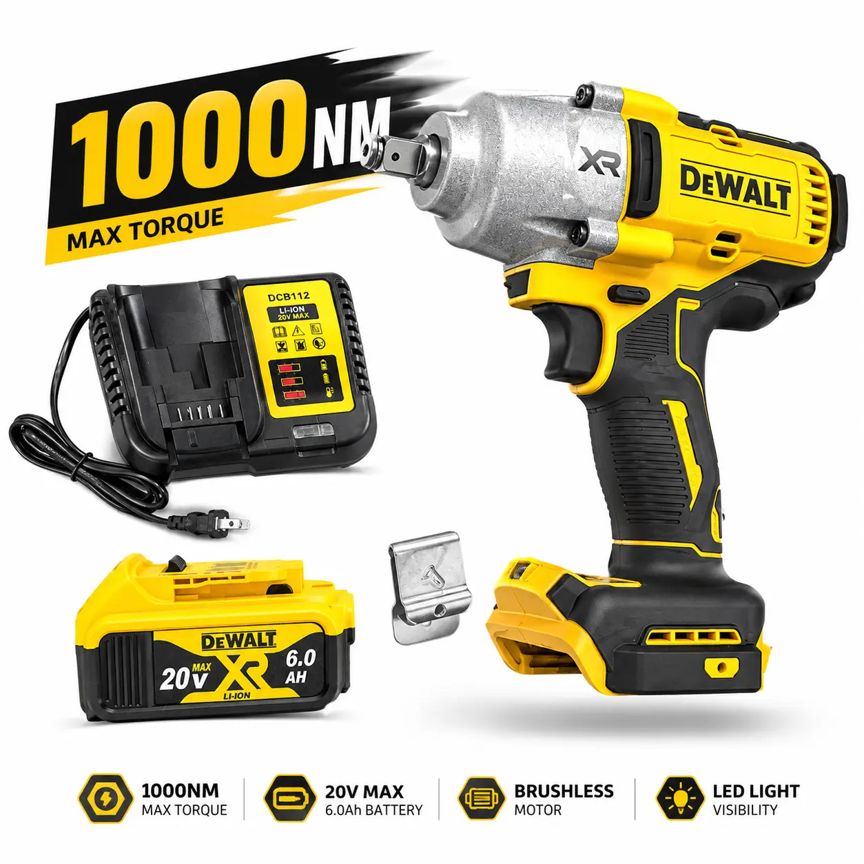 DEWALT DCF900 Impact Wrench 1/2" Inch High Torque 20V Brushless Cordless Tool with Hog Ring Anvil for Professional Use Cordless Power Tool