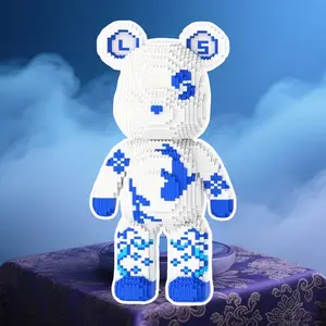 9800pcs Blue Porcelain Lucky Bear Animal 3D Puzzle Building Block Creative Decoration Gift Birthday Halloween Valentine Christmas