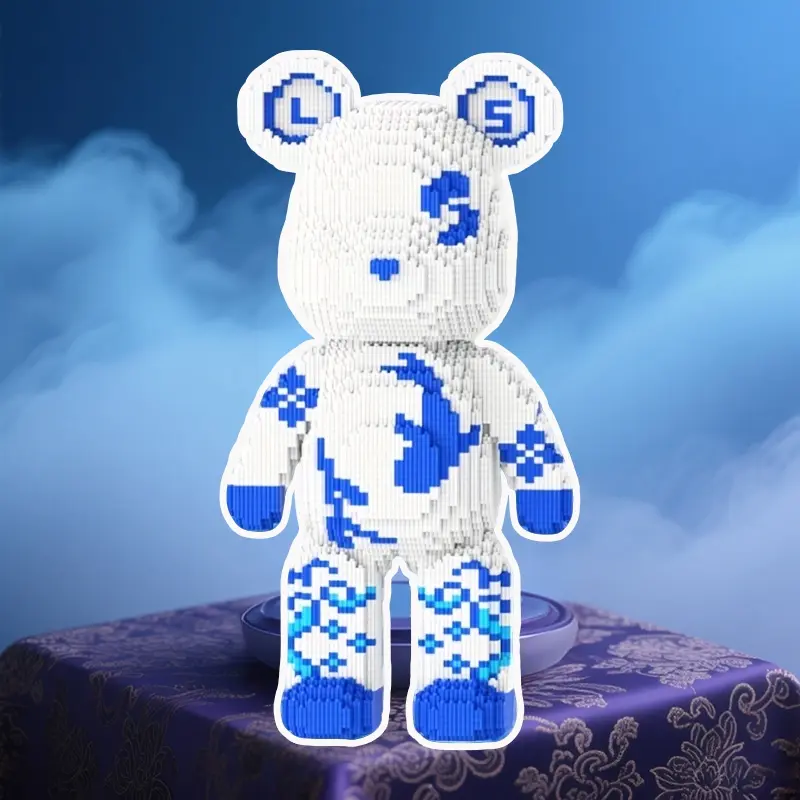 9800pcs Blue Porcelain Lucky Bear Animal 3D Puzzle Building Block Model Creative Decoration Gift Birthday Halloween Valentine Christmas