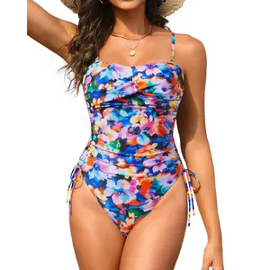 Yonique Tummy Control One Piece Swimsuit - Strapless Bandeau Bathing Suits for Women Cheeky High Cut Swimwear