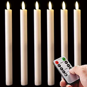 6pcs Long Ivory White Flameless LED Candles with Remote Control & Timer, Battery Operated (2 AAA), Wavy Head Effect for Weddings, Christmas, Home Decor, Holiday Ambiance
