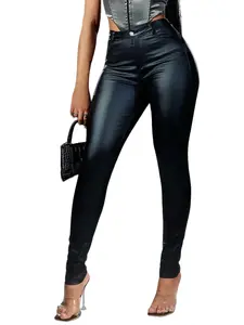 Women's Coated Skinny Long Pants, Elastic Fabric, Fitted Versatile, Spring 2026 New, Sexy Style, Button Fly, Pockets, All Seasons