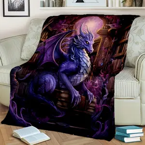 A Striking Purple-Winged Dragon Themed Blanket, Perfect for All Seasons, Ideal for Napping, Camping, And Traveling, Making It a Great Gift for Friends And Family  Lightweight, breathable, stain-resistant, and soft