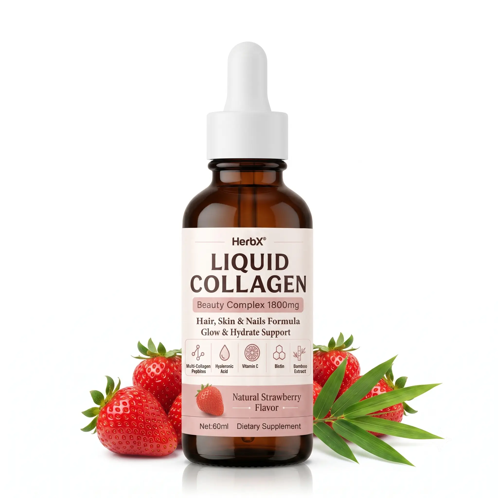 Liquid Collagen Supplement with Multi-Collagen Peptides – Daily Beauty Support for Hair, Skin & Nails – Hyaluronic Acid, Vitamin C, Biotin & Bamboo Extract – Strawberry Flavor – 60ml / 2 fl.oz