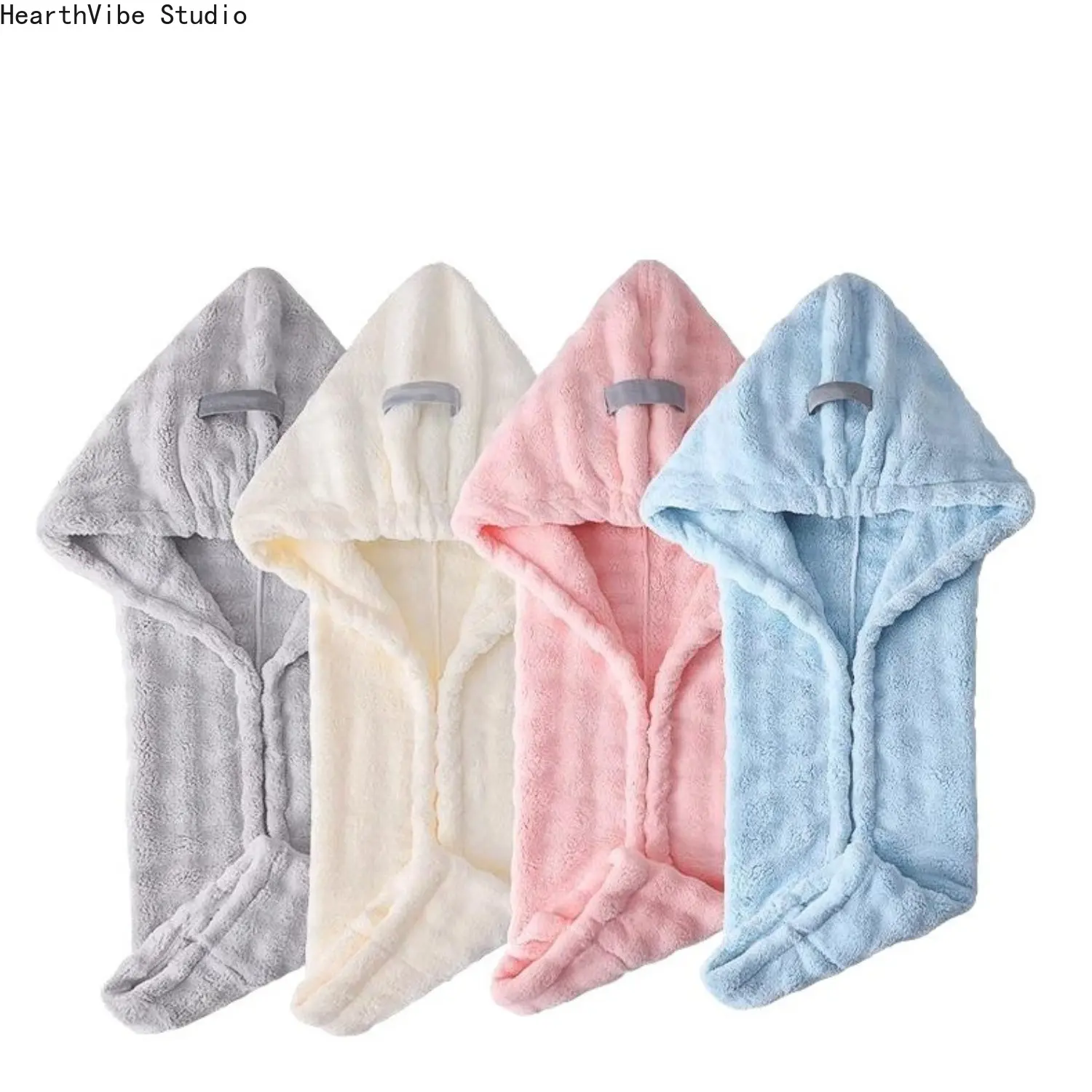 4pc French-Style Hair Turban, Extra Thick Bubble Fleece Wrap, Water Absorbent and Quick-Dry for Travel, Hair Towel, Travel Ready, Students & Travel