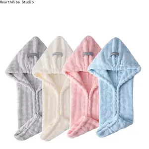 French-Style Bubble Fleece Hair Drying Cap - Extra-Thick, Quick-Drying, Super-Absorbent Turban Hair Wrap for Students, 4pc Camping & Hiking Bath Towel Accessory