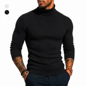 Mens Knitted Ribbed Turtleneck Sweater Set High Neck Slim Fit Basic Pullover Multipack Soft Long Sleeve Casual Menswear Lightweight Base Layer Essential Knit Tops Value Pack Everyday Comfortable Apparel Beige White Black Size S M L XL