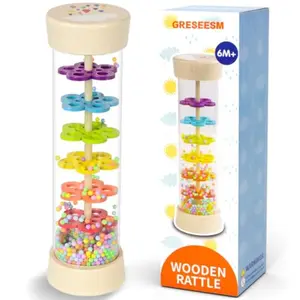 baby wooden rattle, montessori sensory toy, rain stick musical instrument, natural wood teether, 6-12 months infant gift
