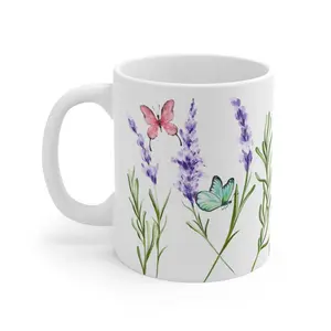 Lilacs and Butterflies Ceramic Mug 11oz