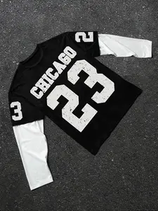 Men's Letter & Number Print Long Sleeve Tee, Casual Loose Fit Crew Neck T-Shirt for All Seasons, Fashion Men's Top for Daily Wear, Jersey Shirt