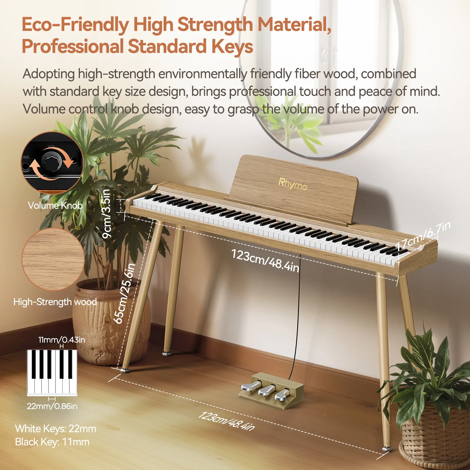 88-Key Digital Piano, Natural Wood Grain Console Style, Elegant Home Use Piano with Great Tone & Key Feel