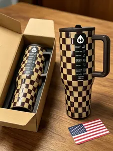 HydroJug 40oz Retro Brown Beige Checkerboard, Aesthetic Trendy Checkered Stainless Steel Travel Cup,  Fits Car Cup Holder, Perfect Gift & Everyday Hydration,No more spills! This leakproof tumbler changed my daily hydration,BPA free stainless steel travel