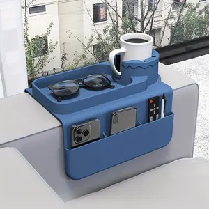 Non-Slip Sofa Armrest Storage Tray with Cup Holder and Phone Slot, Heat-Resistant Couch Organizer with Large Side Pockets for Remotes, Snacks and Books, Multifunctional Space-Saving Living Room and Bedroom Sofa Storage Gadget