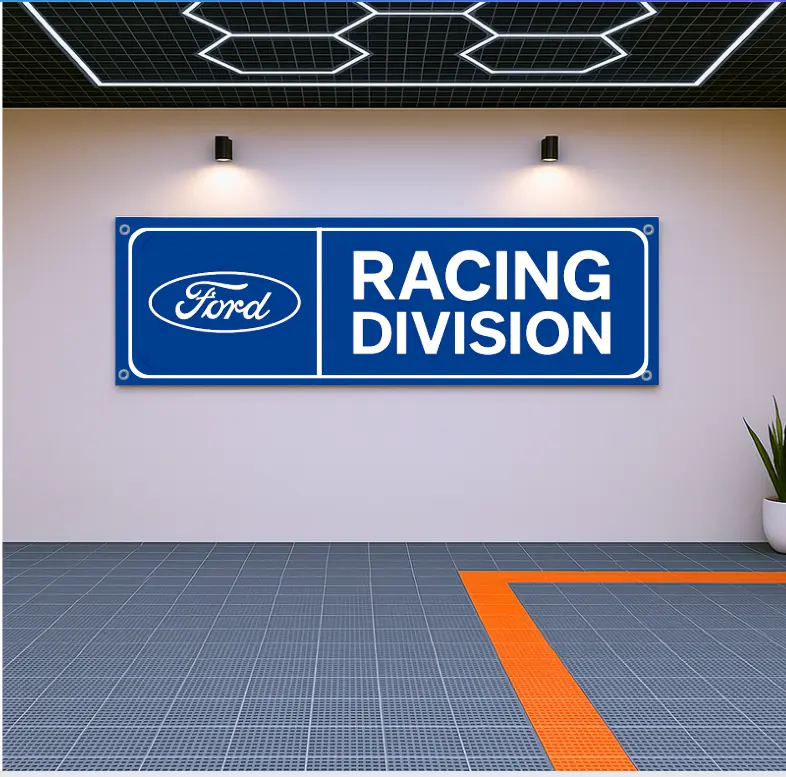 Decoration Ford Racing Division Flag Banner – 71x24" Garage Wall Decor