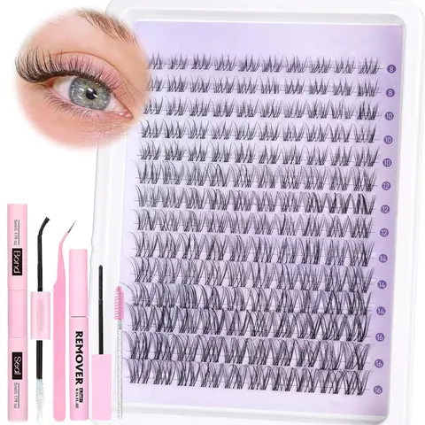 132 Pcs Voluminous False Eyelashes Set, 8-16 Mm Mixed Length, Fluffy Natural Look, D Curl, Waterproof Glue Eyelash Tweezers Included, Perfect for Christmas Festival, Fluffy Eyelash Clusters, Volumized False Eyelashes, Fluffy Volume Eyelashes