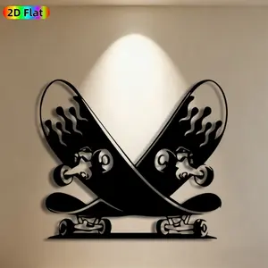 1pc Skateboard Metal Wall Art, Dynamic Skateboard Statue Mural, Ideal Gift for New Year, Christmas, Skateboarding Enthusiasts, Weather-Resistant Metal Wall Decor Wall Sculptures, Perfect for Garage Wall & Backyard Fence, Trendy Extreme Sports Decor