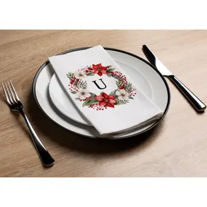 Disposable Paper Guest Towel with Christmas Holiday Napkins Flower Monogram "U" - Pack of 16