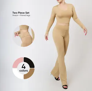 Women’s Flash Sale 2 Piece Set – Soft Stretch Crop Top & Flare Pants Lounge Wear,  Yoga Outfit, Gym Outfit...