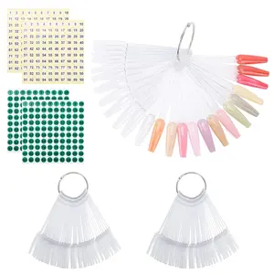 Nail Swatch Sticks with Number Stickers, Clear Fan-shaped Nail Polish Color Sample Sticks Display, Practice Nails Sticks with Ring for Board Home