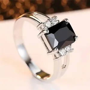1 Elegant Women's Princess Square Synthetic Zirconia Ring, Silver Plated Copper Precious Metal, 4-Prong Setting, Romantic Promise Engagement Jewelry for Valentine's Day and Anniversary |   Synthetic Gemstone |   Holiday Gift