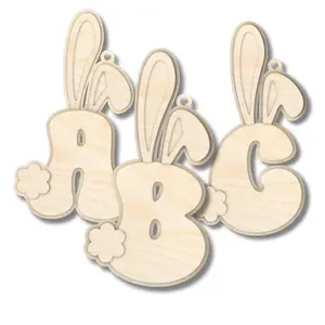 Unfinished Wood Layered Letter Bunny Tags| A-Z | 4 Piece | 6" Tall | 1/8" Wood | Wood Craft DIY