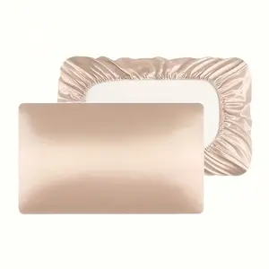 Solid Color Satin Pillowcase without Filler 2 Counts Soft Pillow Cover with Elastic Band Pillow Protector for Home Bedroom & Travel Silky Satin Bedding