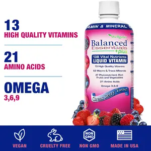 Wellgenix Balanced Essentials Plus Liquid Vitamins with Bioavailable Amino Acids - Healthcare Supplement With Omega 3,6, & 9 - 32 fl oz