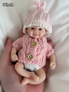 Soft touch reborn baby doll, 6 inch 15cmfull silicone mini reborn doll, cute face, realistic reborn doll artist, fake baby, collection, holiday, Halloween, birthday, perfect Christmas gift for children aged 3+