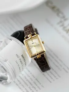 Women's Square Leather Strap Watch, French Luxurious Vintage Quartz Watch, Elegant Dial, Daily Use Fashion Accessory, High End Watch
