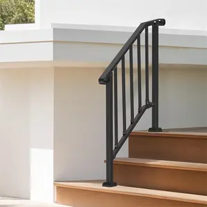 Goldtai Handrails for Outdoor Steps, , 2Step Stair Hand Rail Kit, Transitional Carbon Steel Railings with Installation Kit, Stair Rails for Seniors, Concrete Steps & Porch & Deck, Black Retro Arch