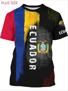 Large Size Ecuador Theme Sporty T-Shirt, Men's Fingerprint Flag Print Short Sleeve, Breathable Quick-Dry Fan Top, Loose-Fitting, Athletic Tee