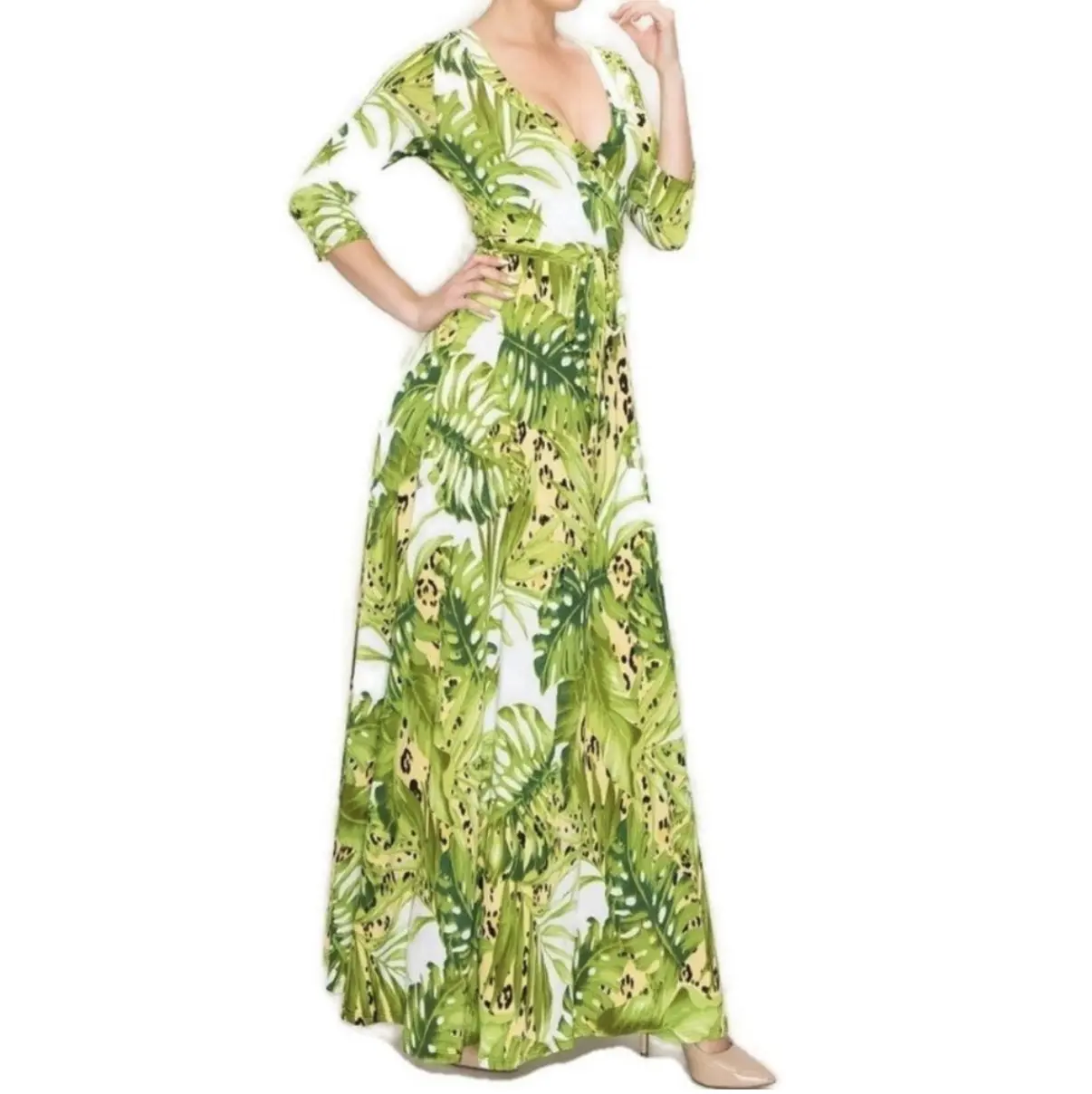 janette fashion wrap dress Japparel Janet Ivory Floral Side Ruching Dress Multicolor / XS main image 1
