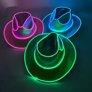 Wireless Disco Luminous Led Bride Cowgirl Hat Glowing Light Bar Cap Bachelorette Party Supplies Flashing Neon Western Cowboy Hat