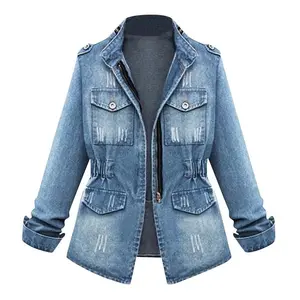 NewDenim Jacket Womens Casual Solid Casual Oversize Autumn Ladies Slim Jeans Chain Jacket Pocket Coat(gift)1123