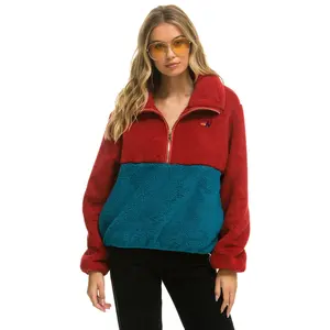 TEDDY APRES HALF ZIP COLOR BLOCK JACKET - CHERRY