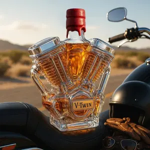 Novelty V-Twin Engine Whiskey Decanter, Creative Motorcycle Themed Liquor Storage Bottle, Premium Barware Gift for Harley Riders & Whiskey Enthusiasts, Man Cave Home Bar Display