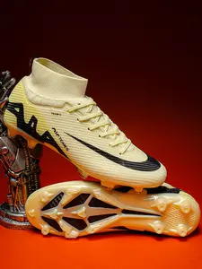 Lace up High Top Football Shoes, Anti-slip Spike Soccer Shoes, Matching Black Football Cleats, Solid Color Outdoor Sports Training Shoes, Men Shoes, Football Field Boots